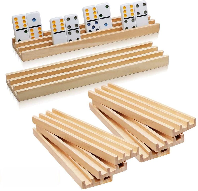 Exqline Wooden Domino Racks Set of 8 Premium Domino Trays Holders Organizer for Mexican Train Chickenfoot and Other Domino Games - Dominoes NOT Included - Image 1